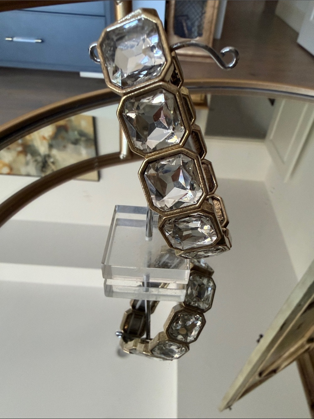 Crystal stretchy Link Bracelet in Clear and Gold